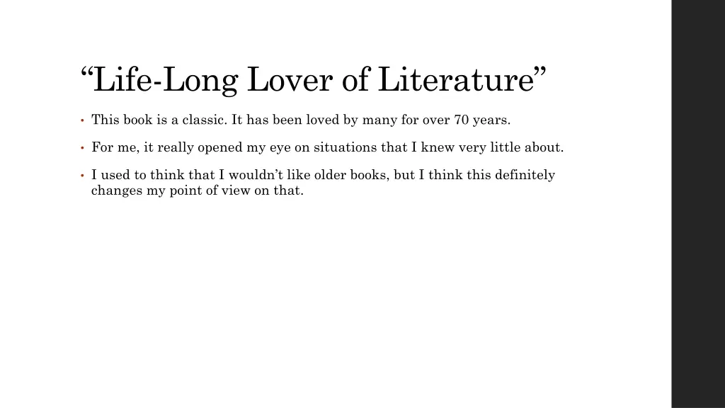 life long lover of literature
