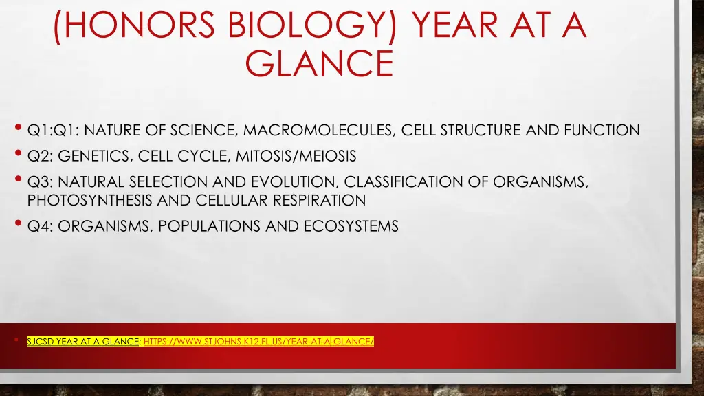 honors biology year at a glance