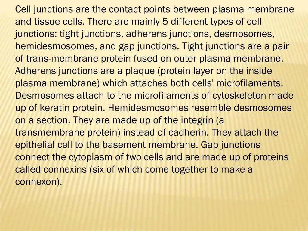 cell junctions are the contact points between