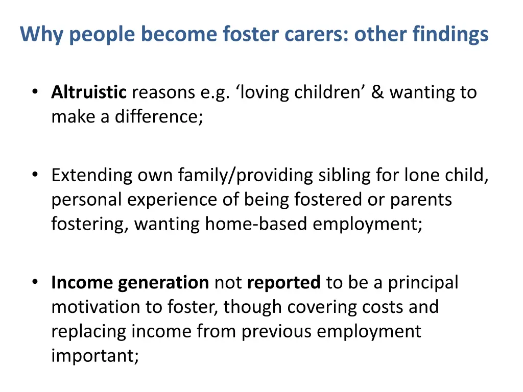 why people become foster carers other findings
