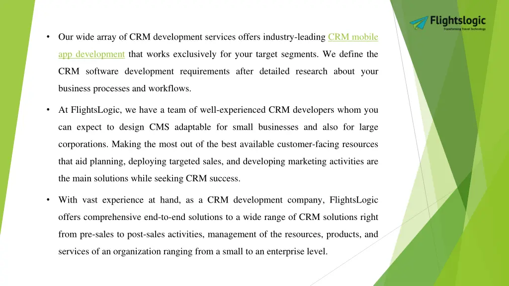 our wide array of crm development services offers