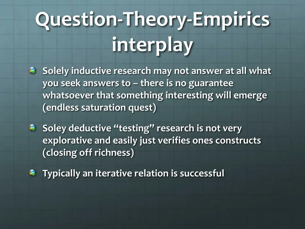 question theory empirics interplay