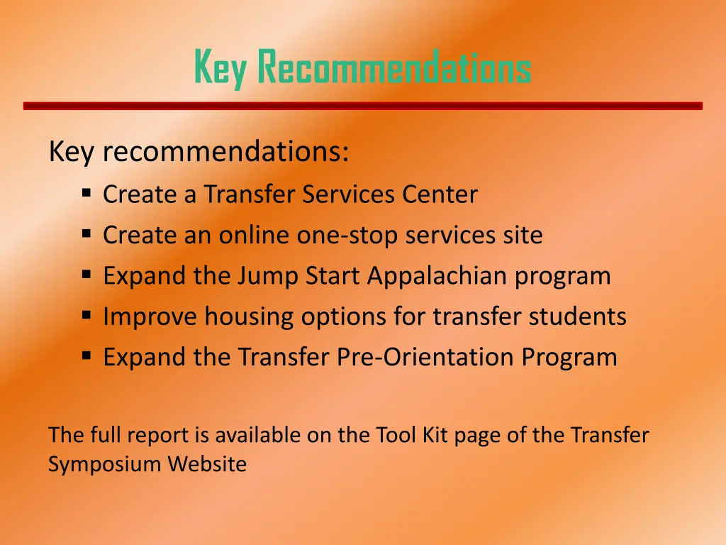 key recommendations