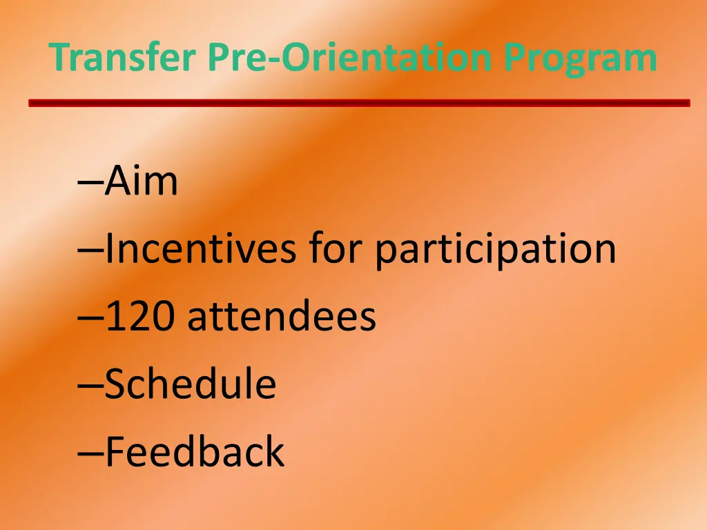 transfer pre orientation program