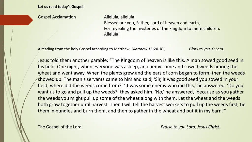 let us read today s gospel
