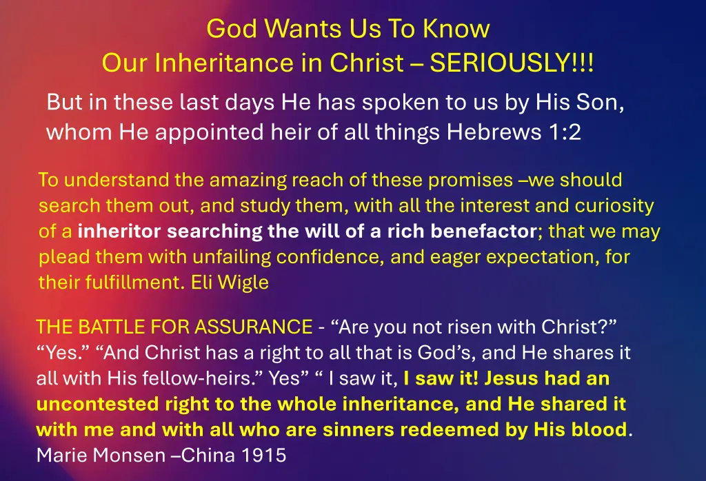 god wants us to know our inheritance in christ