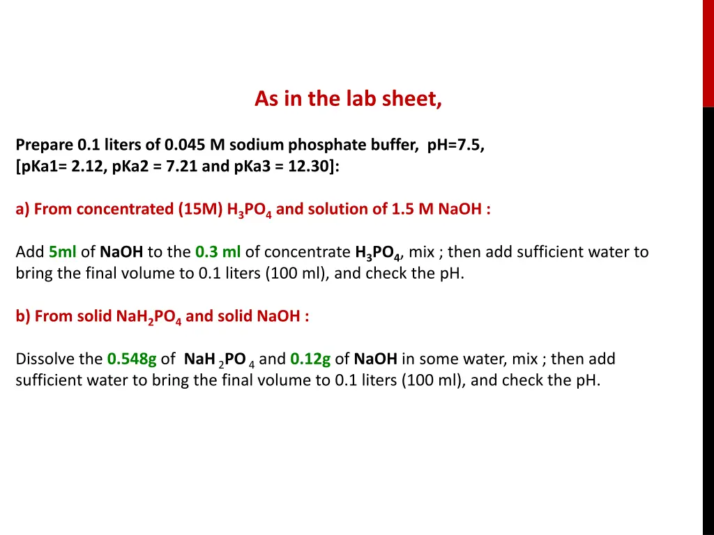 as in the lab sheet