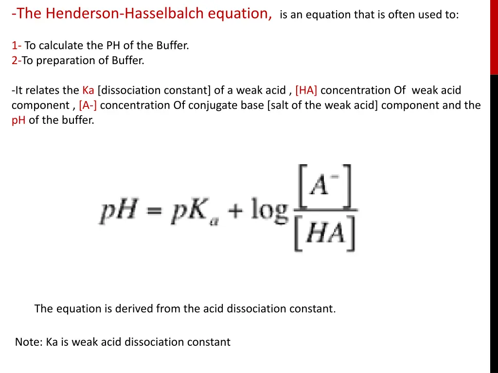 the henderson hasselbalch equation is an equation