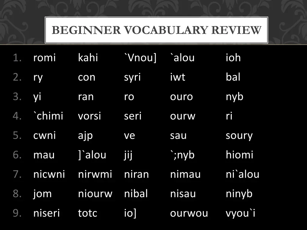 beginner vocabulary review
