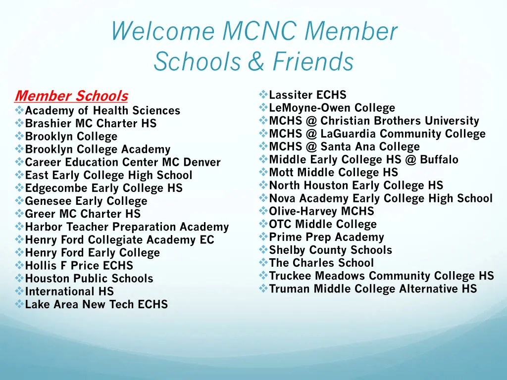 welcome mcnc member schools friends 1