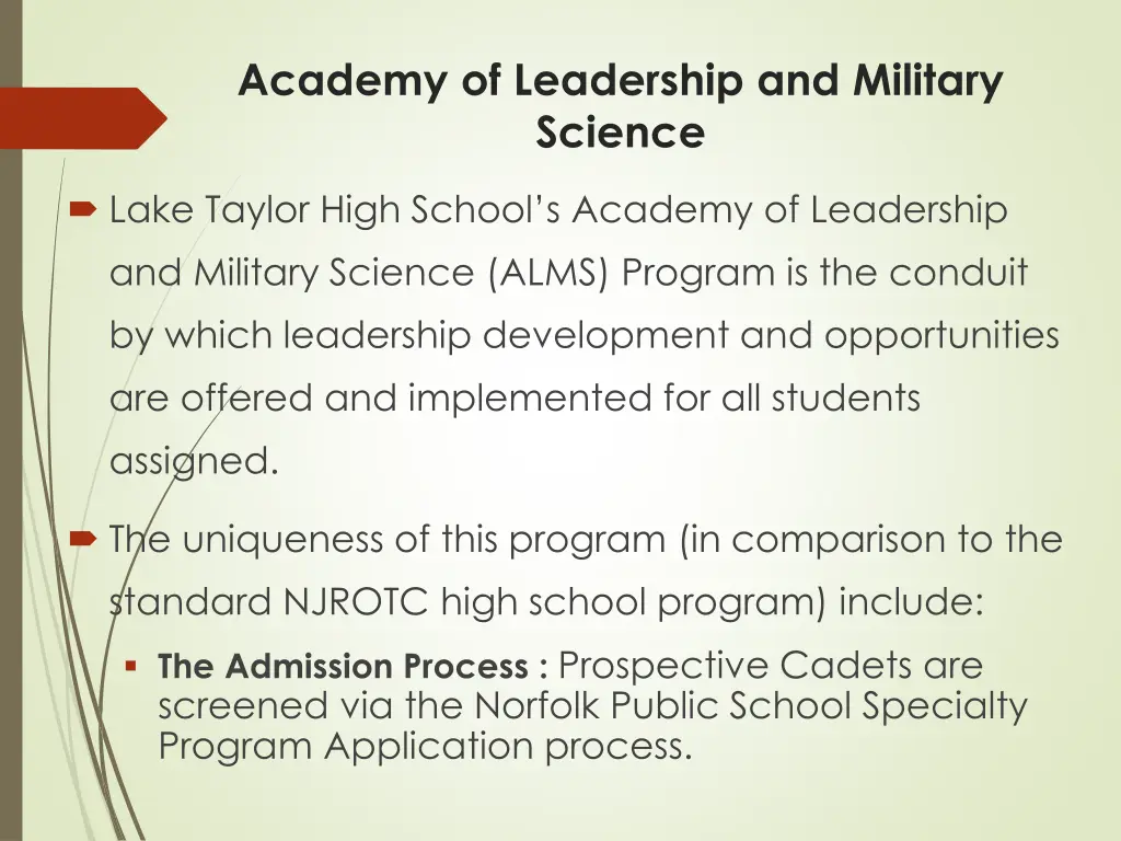 academy of leadership and military science