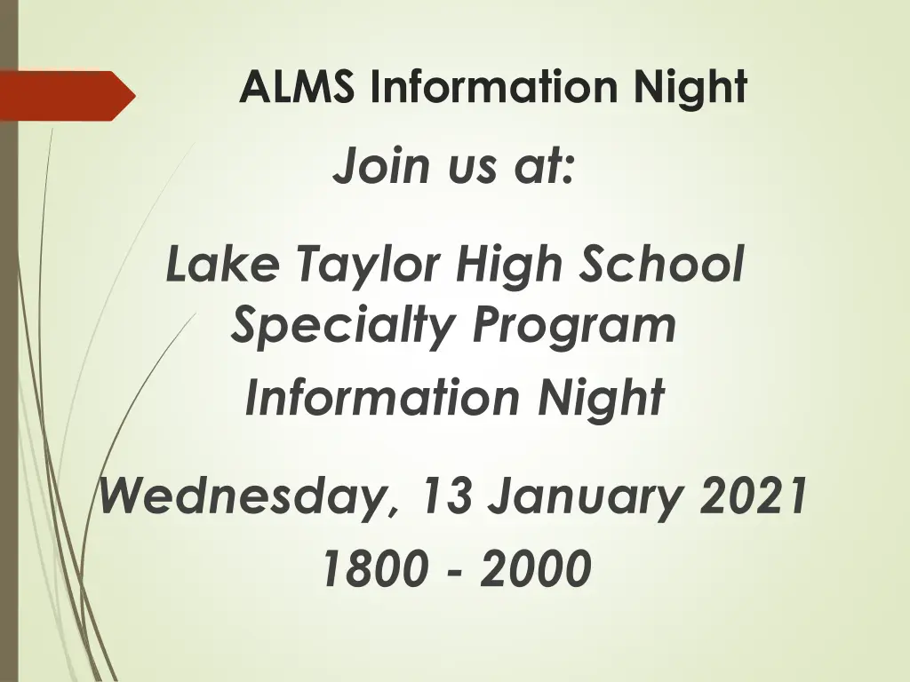 alms information night join us at