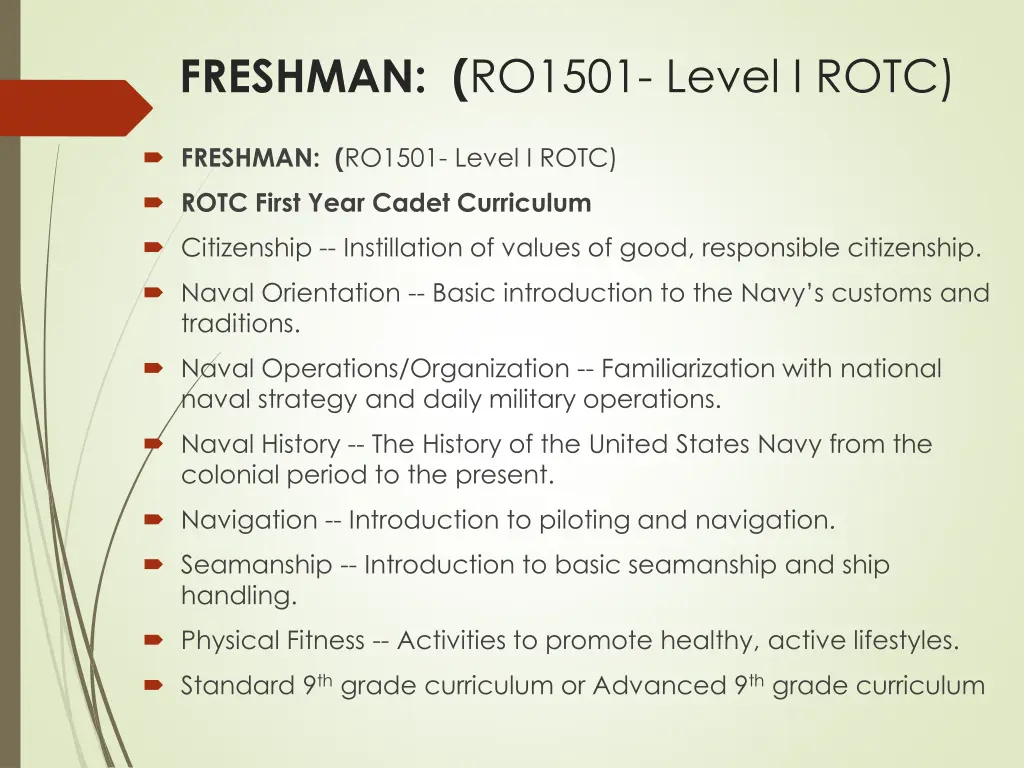 freshman ro1501 level i rotc