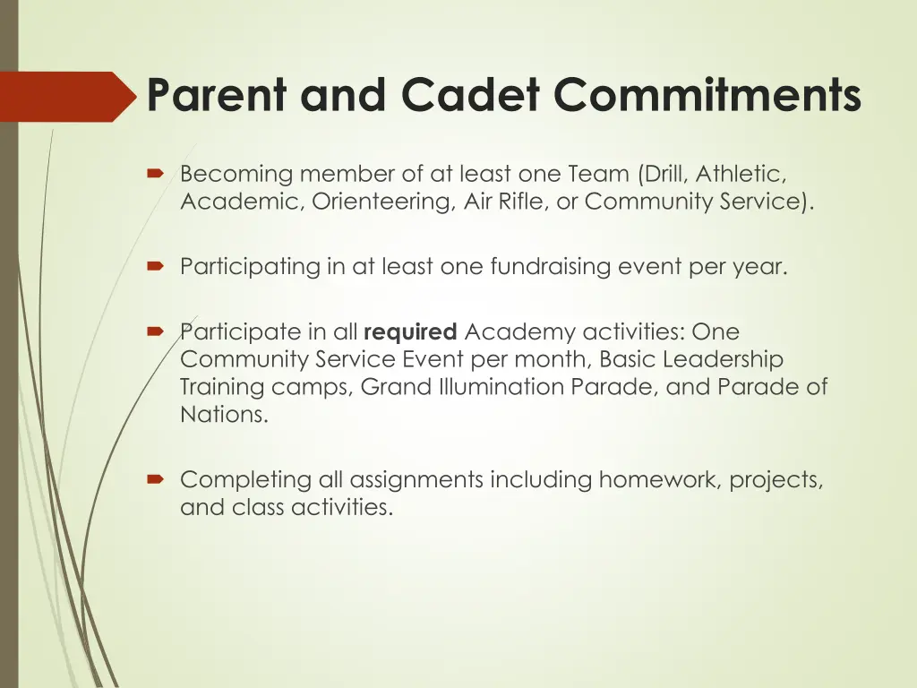 parent and cadet commitments 1