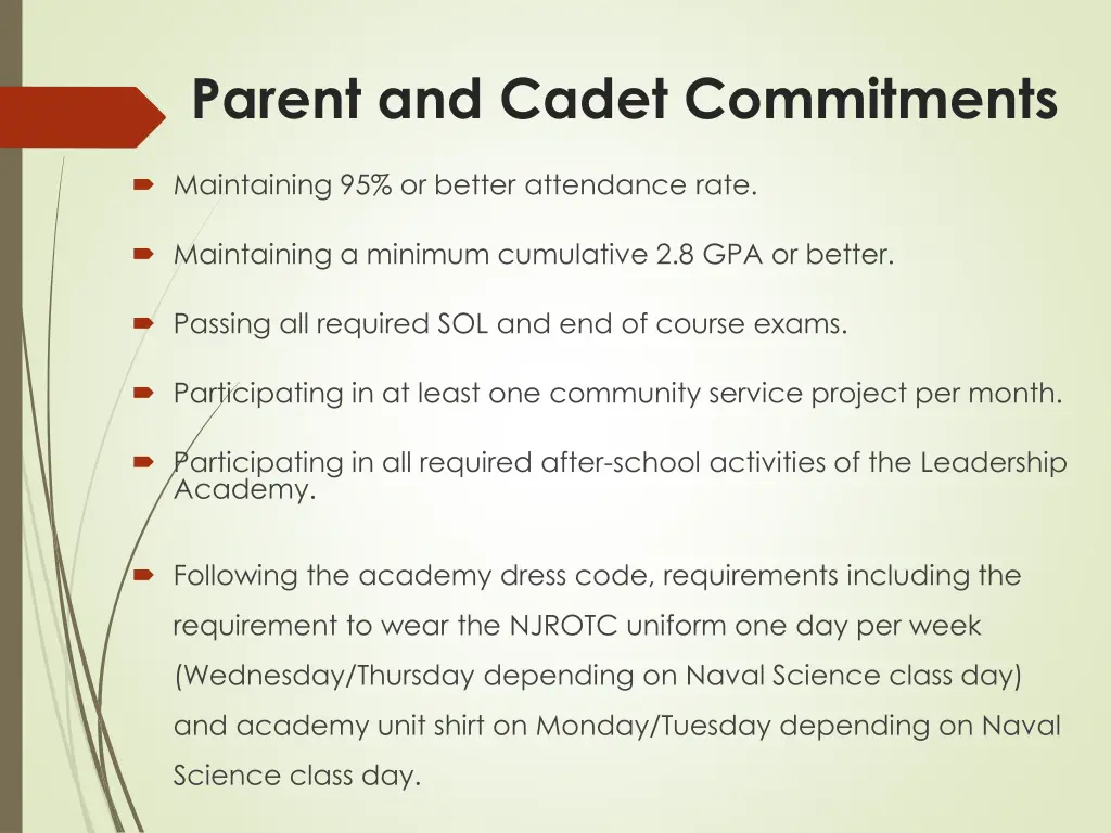 parent and cadet commitments
