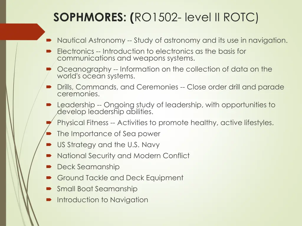 sophmores ro1502 level ii rotc