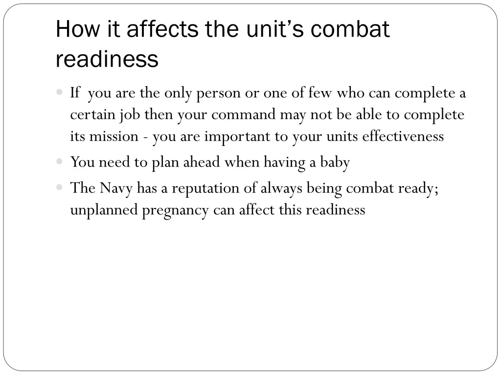 how it affects the unit s combat readiness