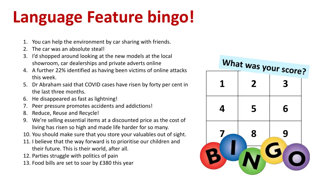 language feature bingo 1