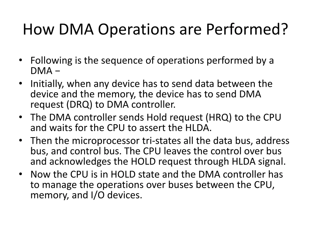 how dma operations are performed