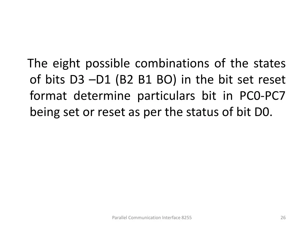 the eight possible combinations of the states