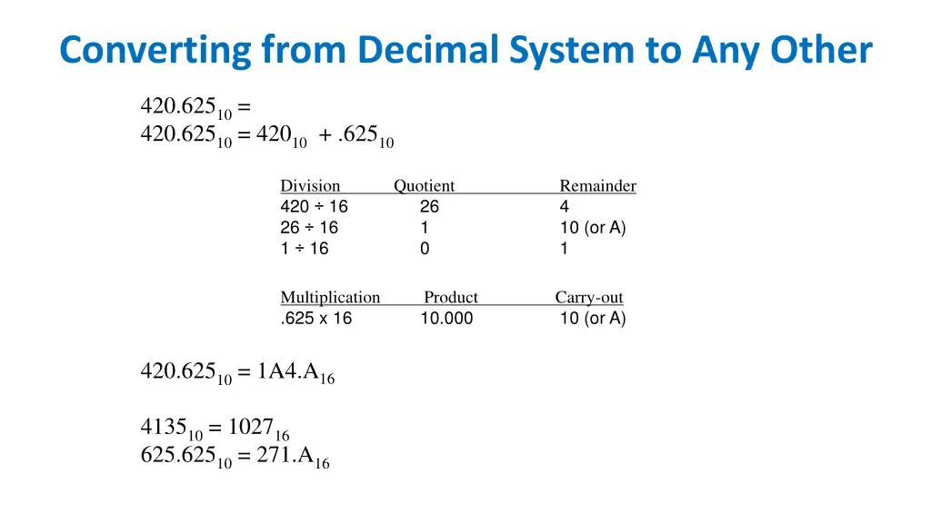 converting from decimal system to any other 1