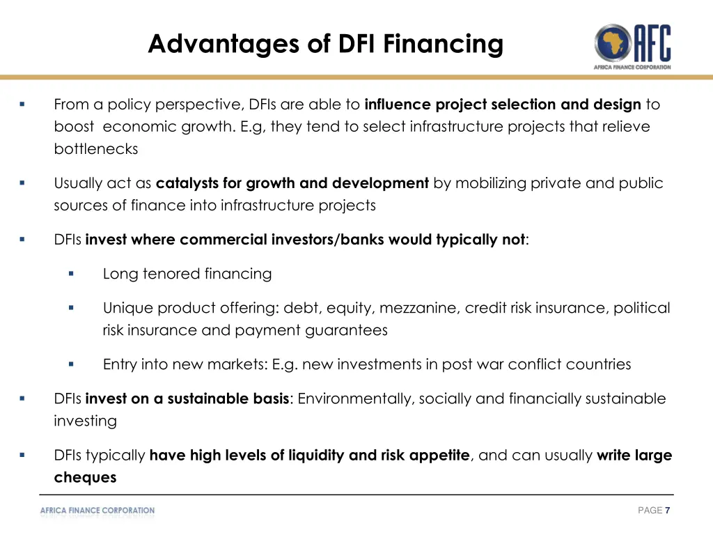 advantages of dfi financing