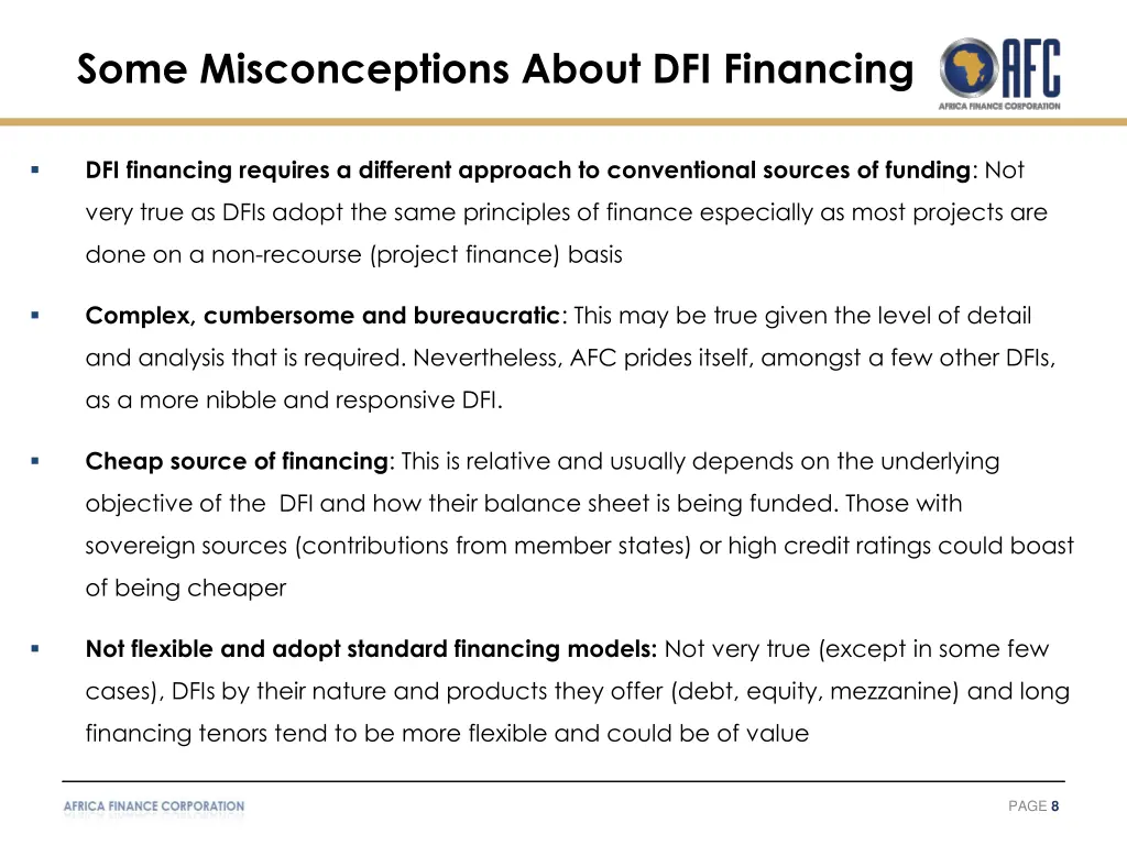 some misconceptions about dfi financing
