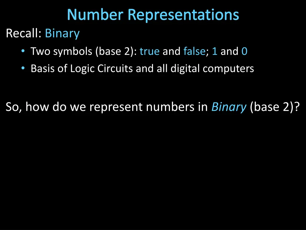 number representations recall binary two symbols