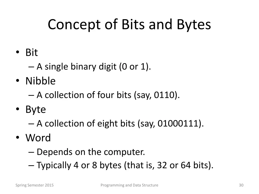 concept of bits and bytes