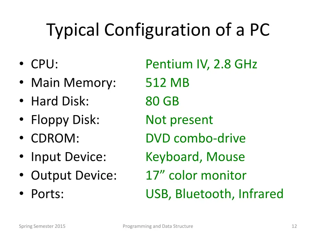 typical configuration of a pc