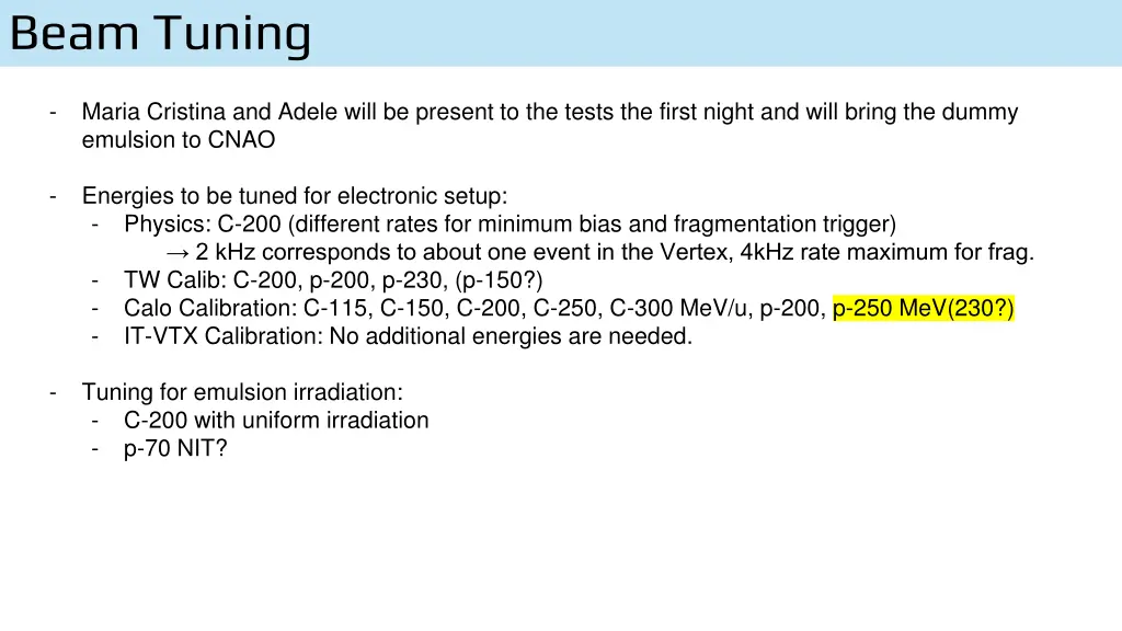 beam tuning