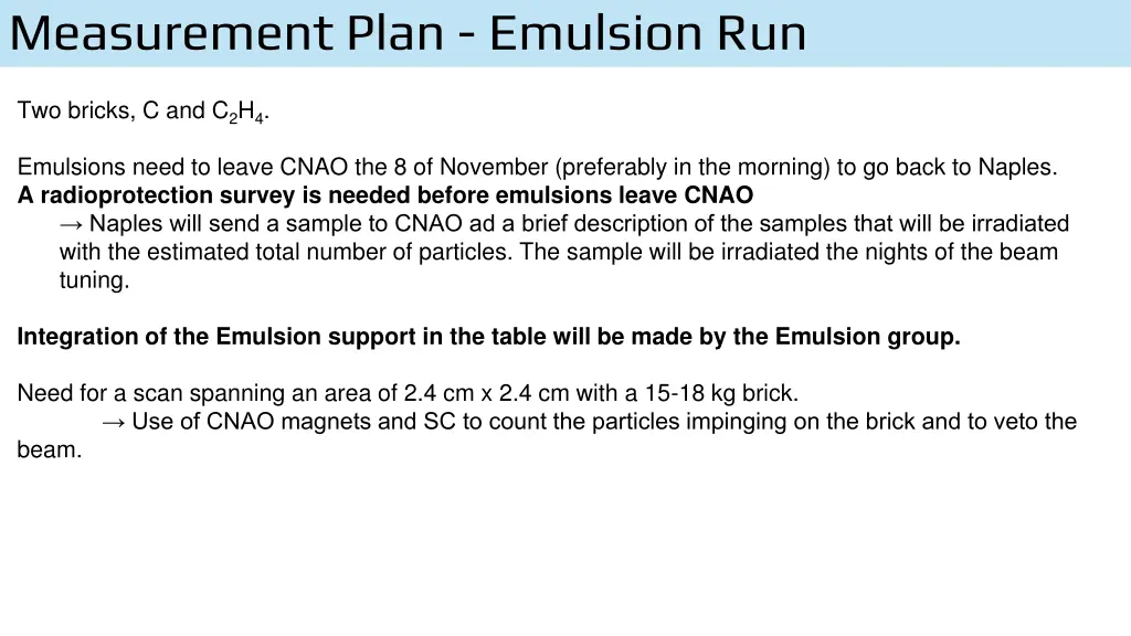 measurement plan emulsion run