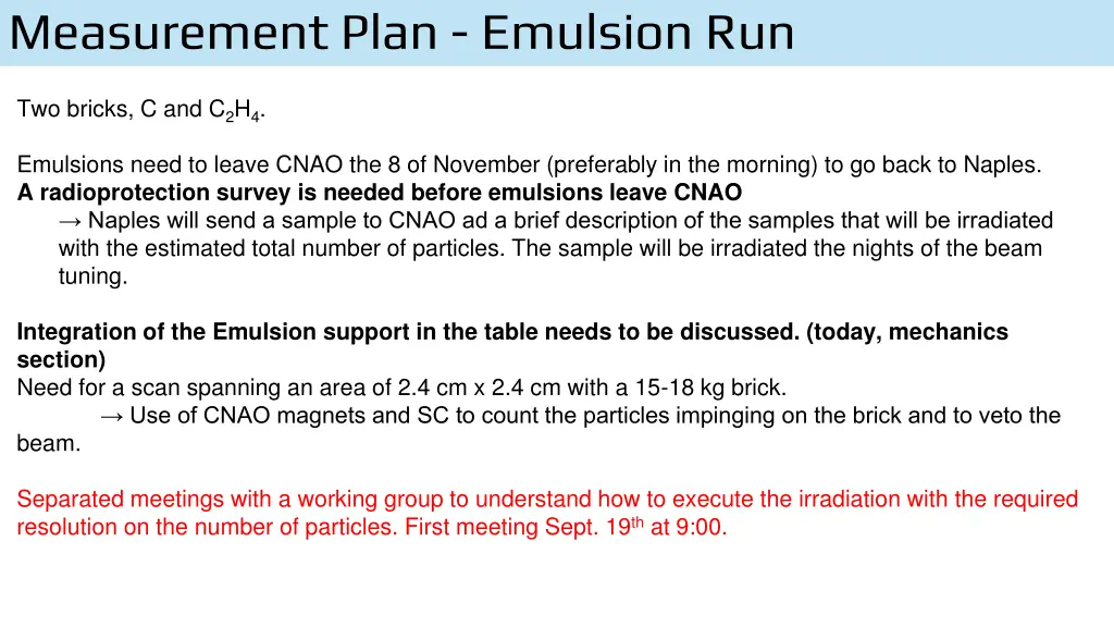 measurement plan emulsion run