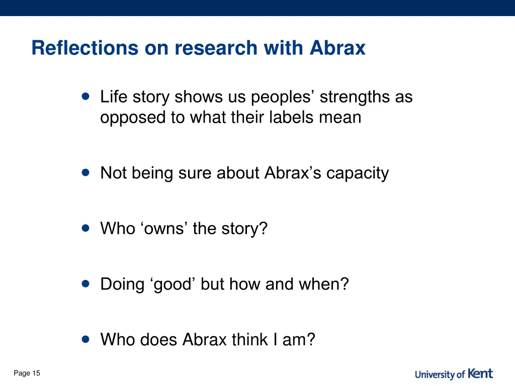 reflections on research with abrax