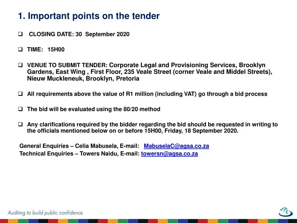 1 important points on the tender