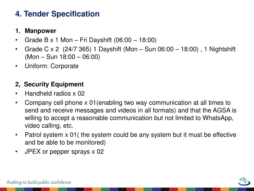4 tender specification