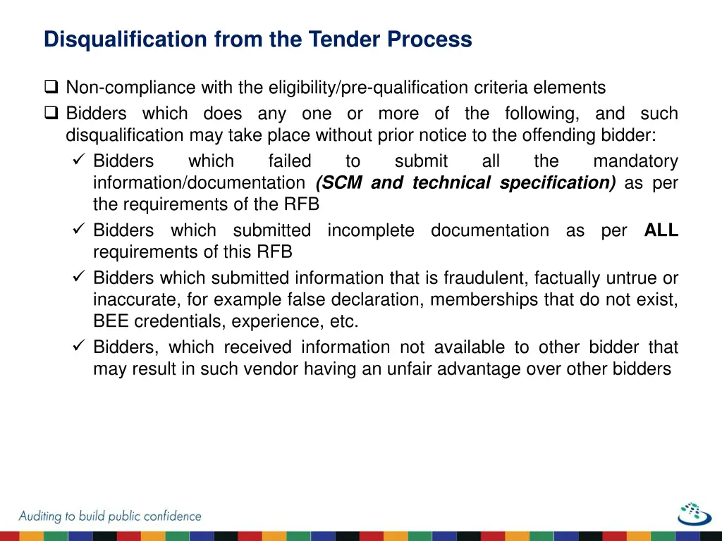 disqualification from the tender process