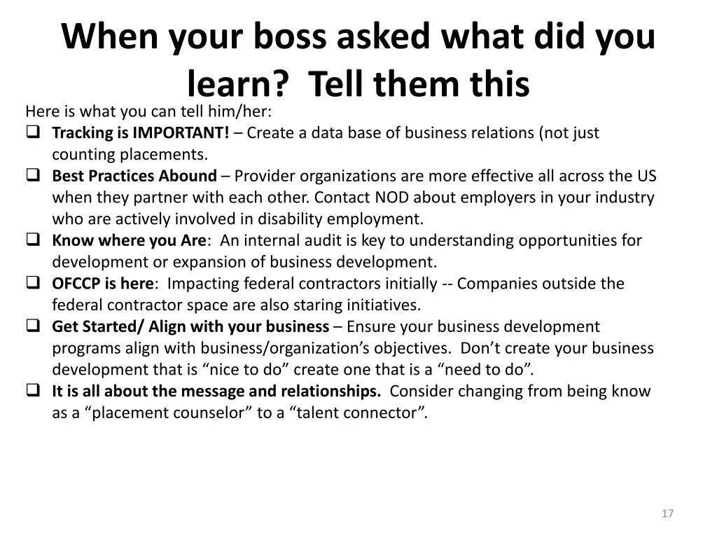 when your boss asked what did you learn tell them