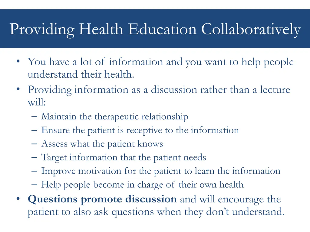 providing health education collaboratively