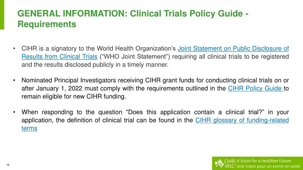 general information clinical trials policy guide