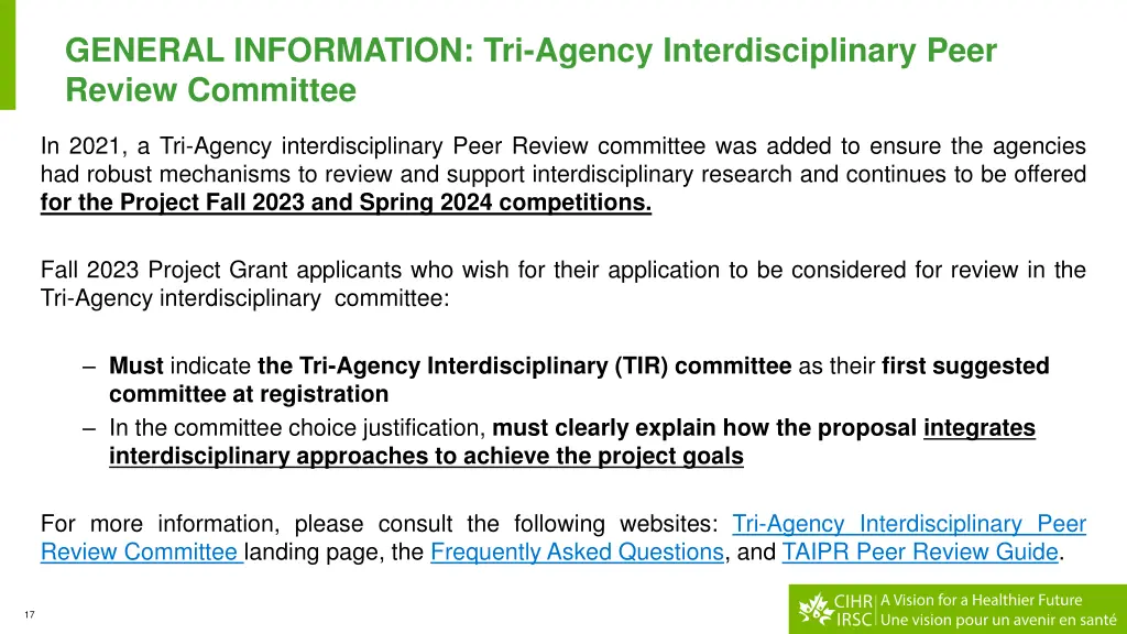 general information tri agency interdisciplinary