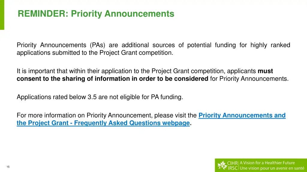 reminder priority announcements
