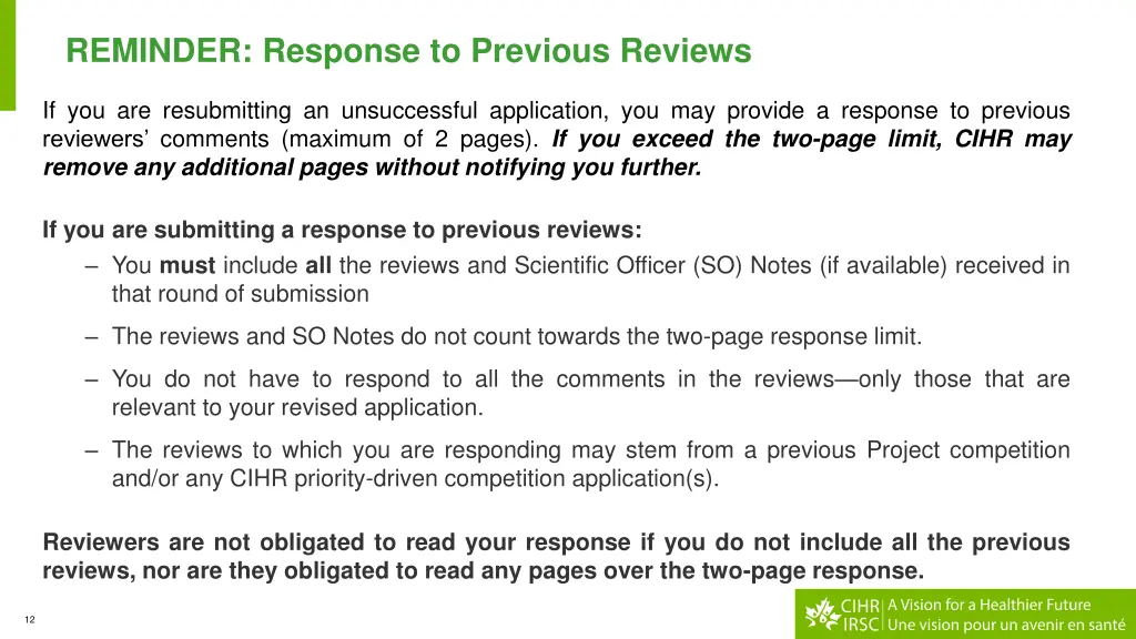 reminder response to previous reviews