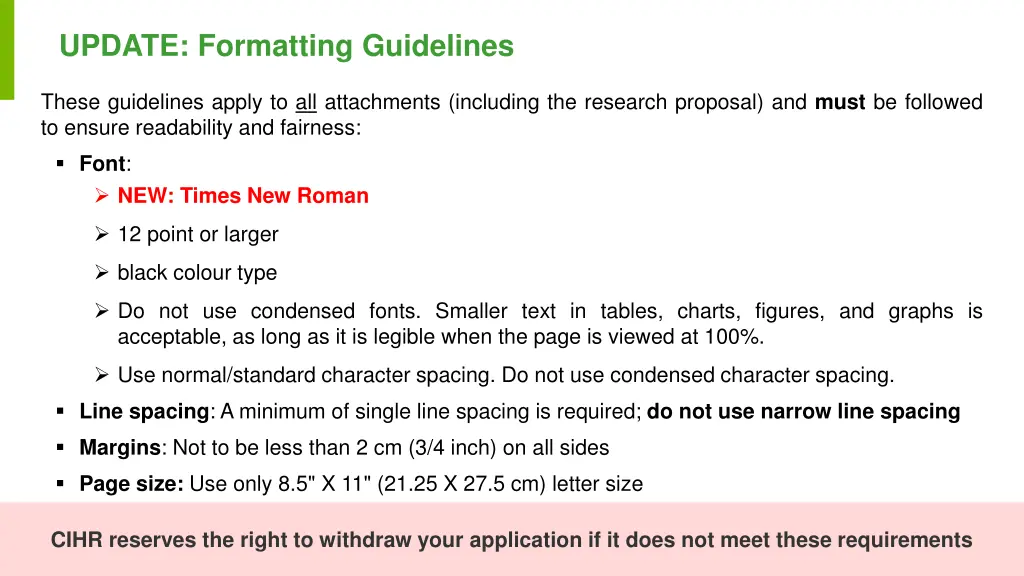 update formatting guidelines
