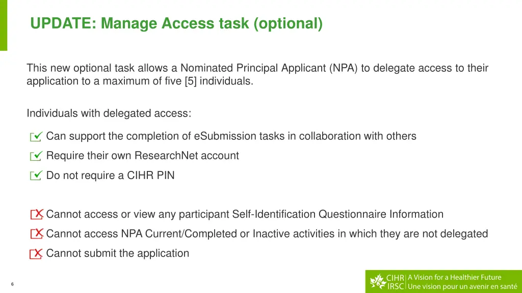 update manage access task optional