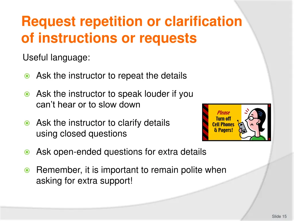 request repetition or clarification 1