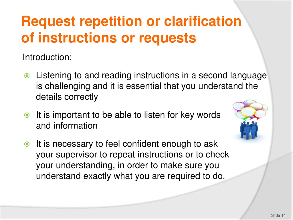 request repetition or clarification
