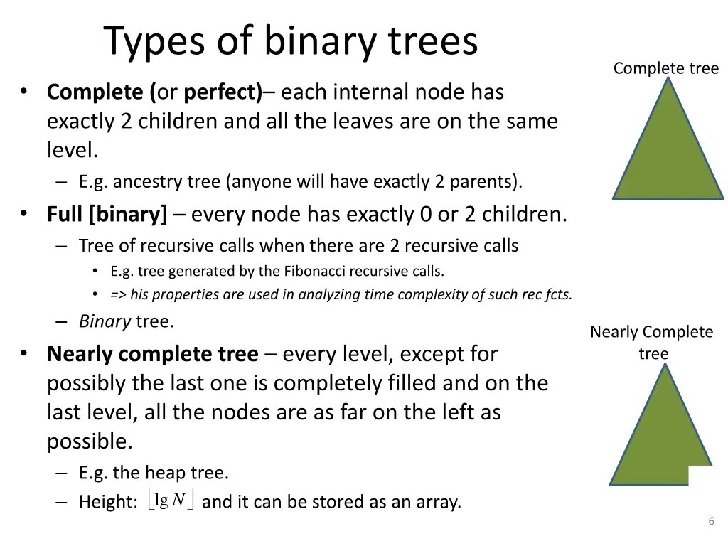 types of binary trees complete or perfect each