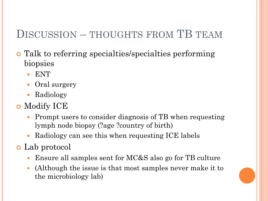 d iscussion thoughts from tb team
