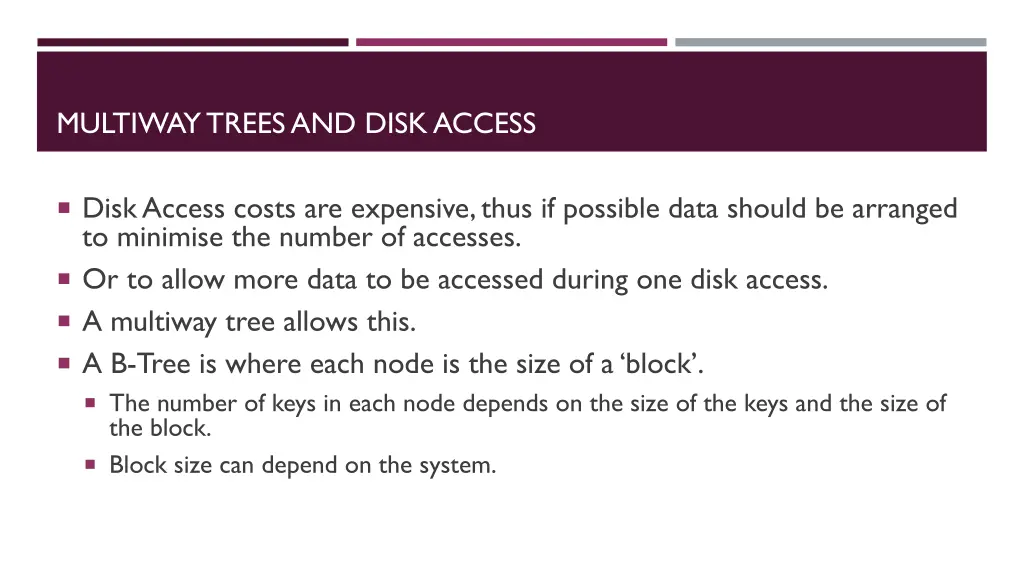 multiway trees and disk access